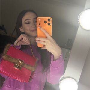 Louis Vuitton Spring Street Neon pu leather monogram pink satchel with fur